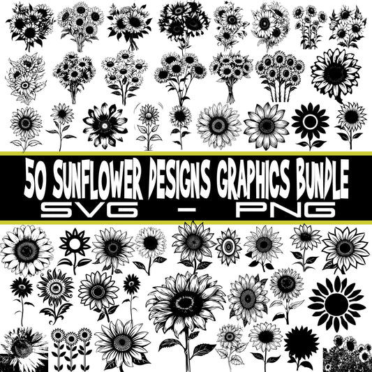 Sunflower Graphics SVG Bundle, Sunflower PNG Files, Flower Graphics, Instant Download, Laser Engraver Files, SVG Bundle, Sunflower Bundle!!