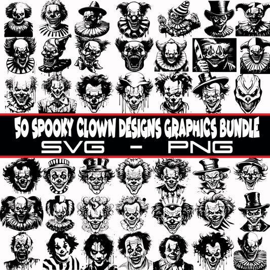 Spooky Clown SVG Bundle, Scary Clowns PNG Files, Crazy Clown Graphics Bundle, Instant Download, Vector Graphics, SVG Bundle, Clowns Bundle