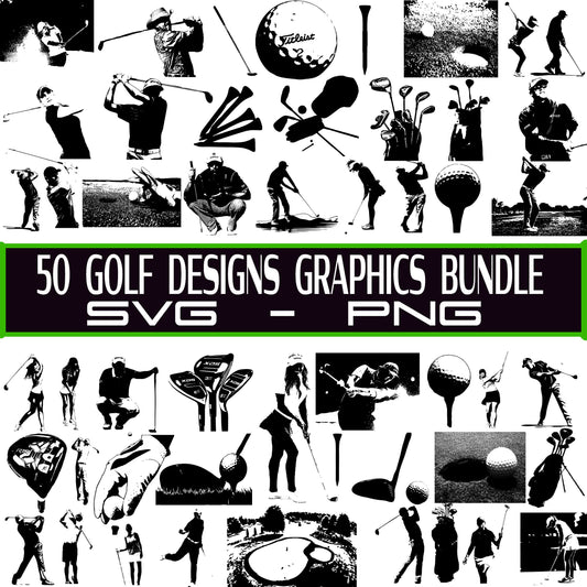 Golf Sports SVG Bundle Golfing PNG, Svg Cut Files Cricut, Silhouette, Golfing Graphics Clipart, Includes 50 SVG and 50 Png Files, Sports Svg