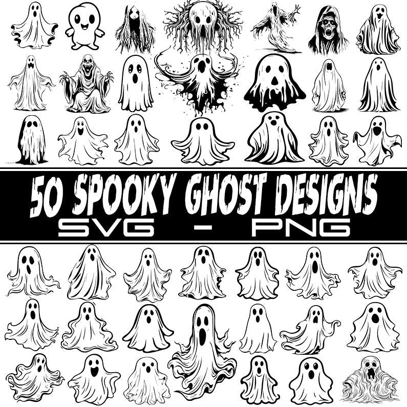 Spooky Ghost SVG Bundle, Ghost PNG Files, Ghosts Graphics Bundle, Instant Download, Vector Graphics, SVG Bundle, Ghost Bundle