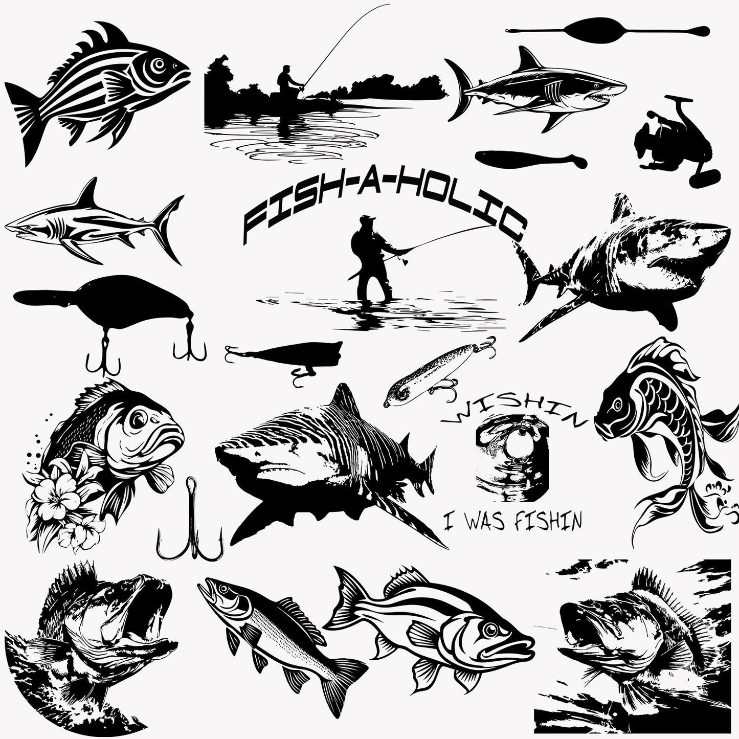 Fishing SVG Bundle Fishing PNGs, SVG Cut Files Cricut, Silhouette, Fishing Graphics Clipart, Includes Over 200 SVG Files and 200 Png Files!