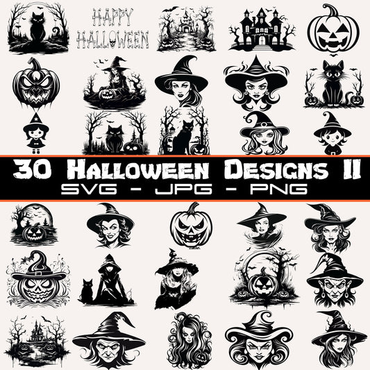 Halloween Designs SVG Bundle 2, SVG Cut Files for Cricut, Silhouette, Clipart, Instant Download, Graphic files, Includes Jpg, Png, SVG Files